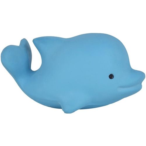 Tikiri blauw rubberen bijt- en badspeelgoed in de vorm van een dolfijn.