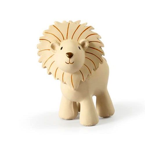 tikiri bijt- en badspeelgoed leeuw, een beige rubberen figuur.