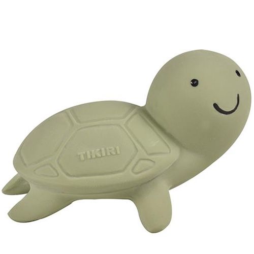Tikiri groen rubberen bijt- en badspeelgoed in de vorm van een lachende schildpad.