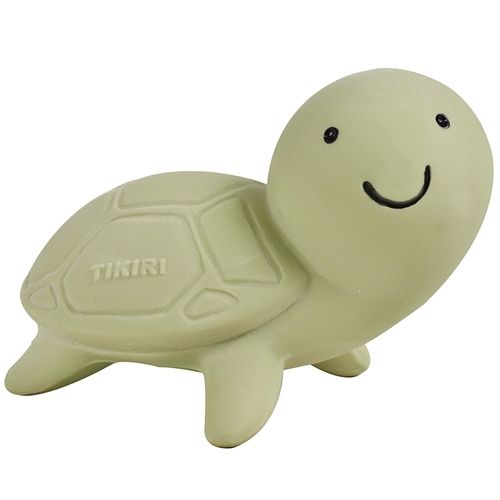 Tikiri groen rubberen bijt- en badspeelgoed in de vorm van een lachende schildpad.