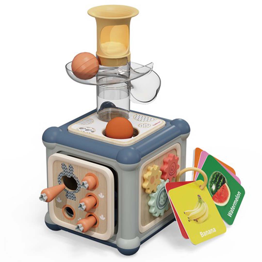 Topbright activiteitenkubus met ballenbaan en fruitkaarten.