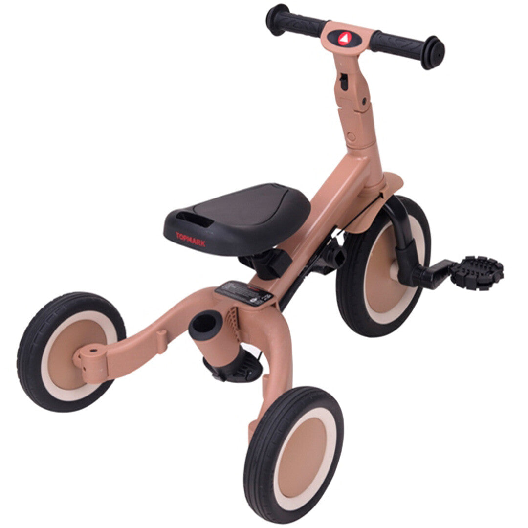 Topmark 5-in-1 kinderfiets in driewielerstand met pedalen, in macchiato bruin.
