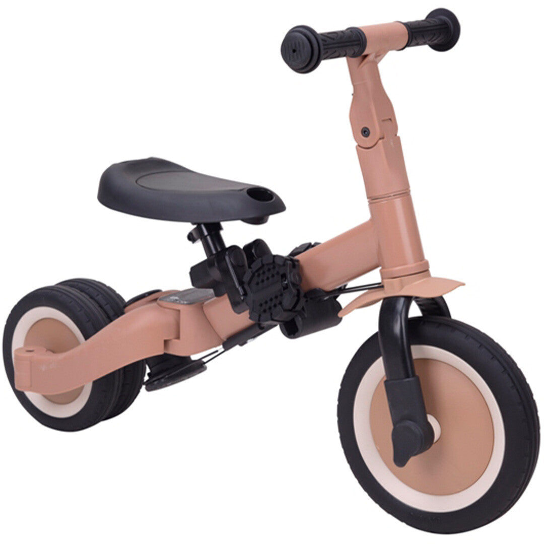 Topmark 5-in-1 kinderfiets in loopfietsstand zonder pedalen, in macchiato bruin.