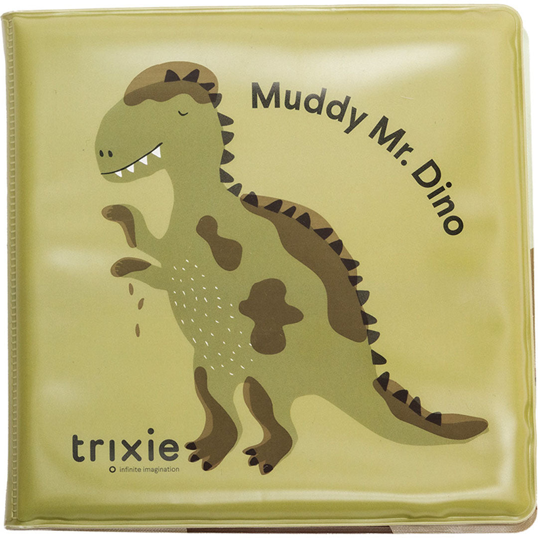 Trixie badboekje met een groene dinosaurus en de tekst 'Muddy Mr. Dino'.