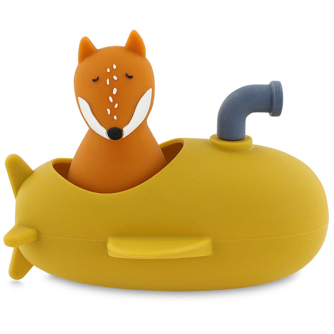 Trixie badspeelgoed van een gele duikboot met een oranje vos erin.