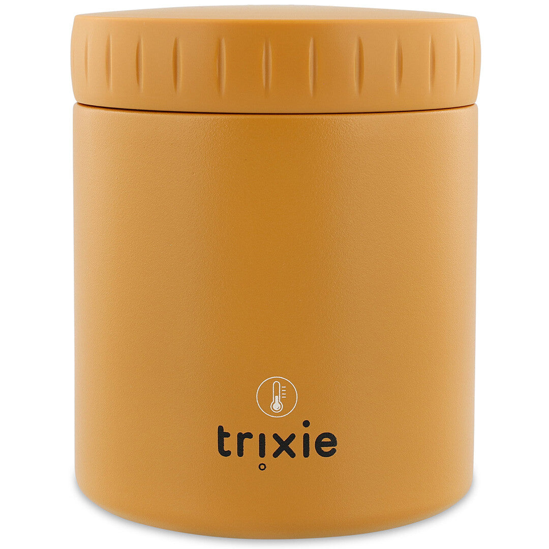 Achterkant van de Trixie geïsoleerde voedselpot met logo en thermometer icoon.