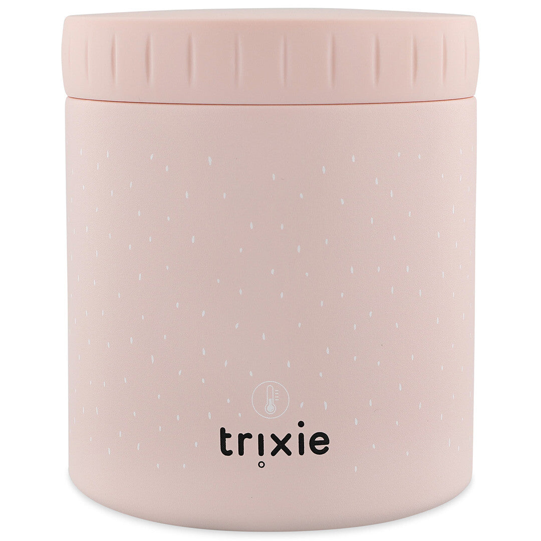 Trixie roze geïsoleerde voedselpot met logo en stippen.