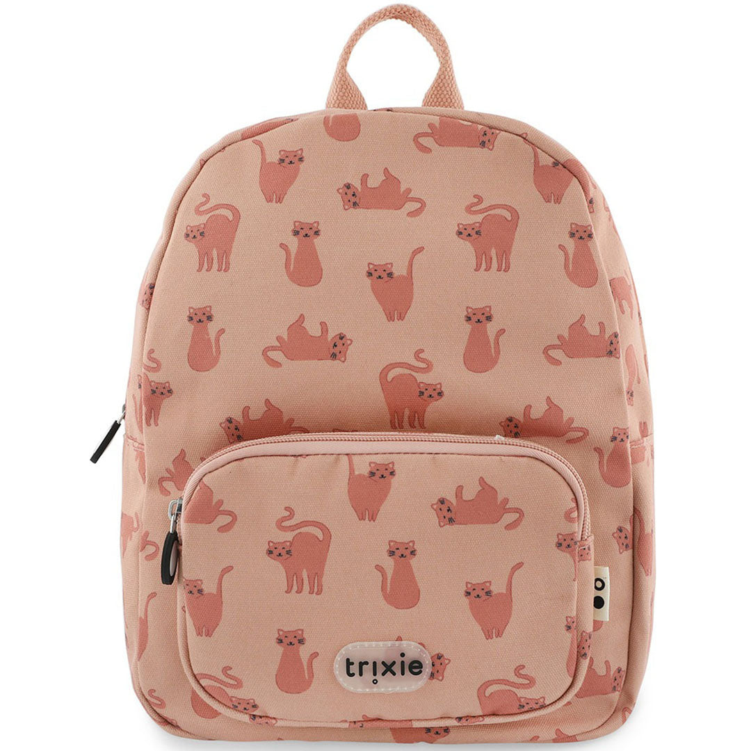 Trixie kleuterrugzak met roze kattenpatroon, van voren gezien.