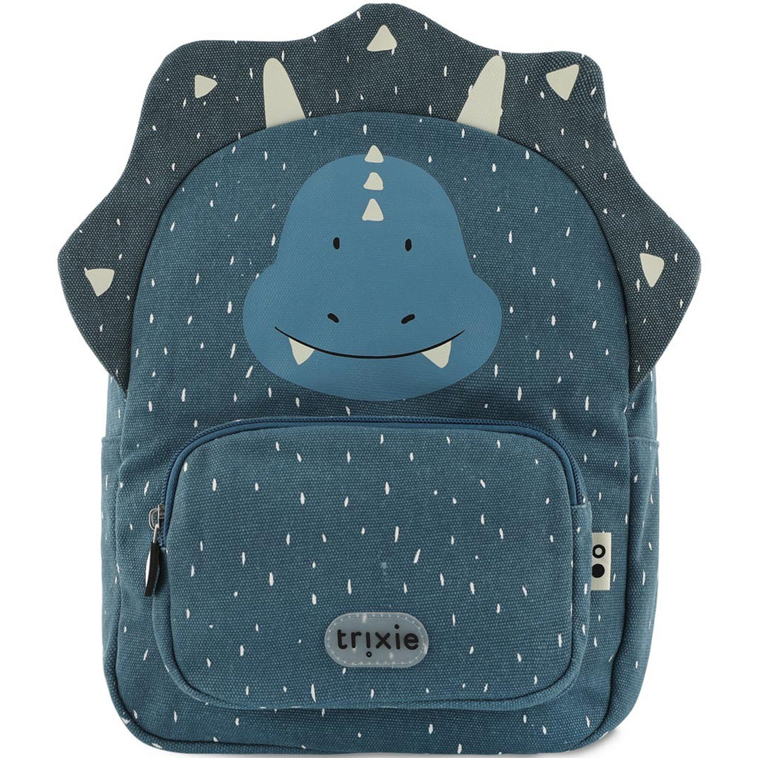 Trixie kleuterrugzak met een blauwe triceratops op de voorkant.