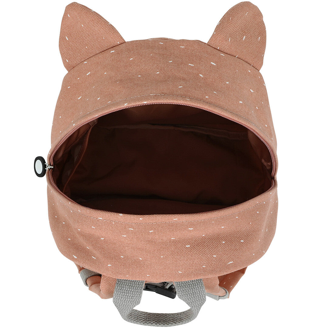 Bovenaanzicht van de open Trixie kleuterrugzak Mrs. Cat, met zicht op het hoofdvak.
