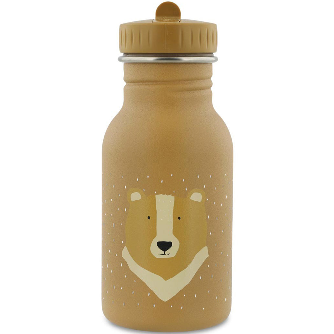 Trixie beige roestvrijstalen waterfles met een berengezicht en witte stippen.