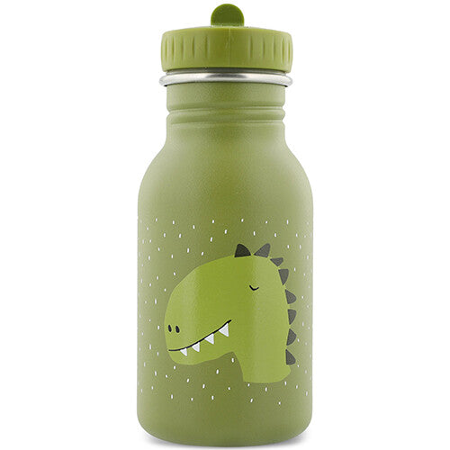 Trixie groene kinder waterfles van roestvrij staal met een dinosaurus en stippen patroon.