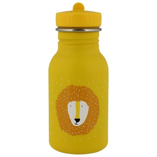 Trixie gele roestvrijstalen drinkfles met een leeuwenkop.