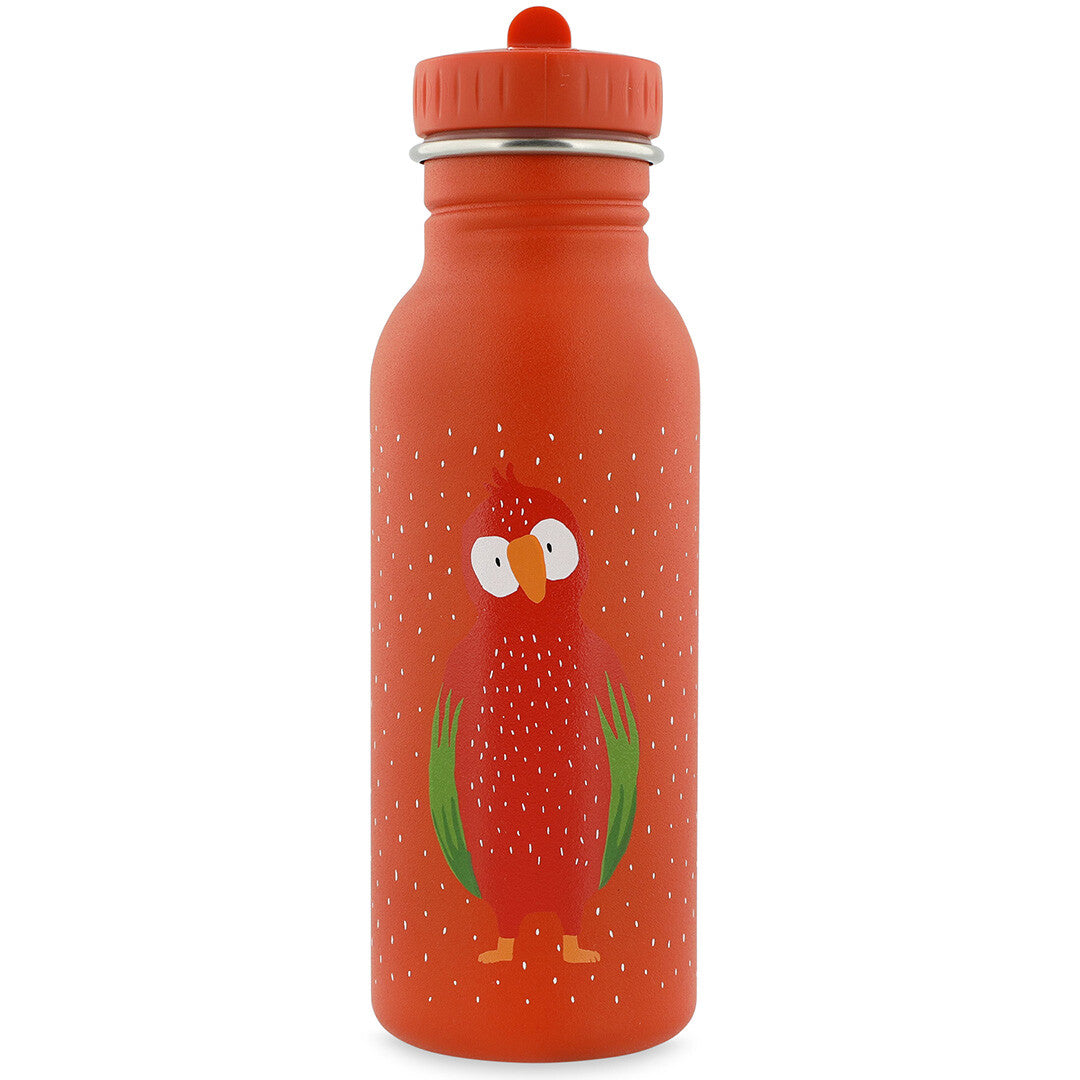 Trixie kinderdrinkfles met rode papegaai en witte stippen.