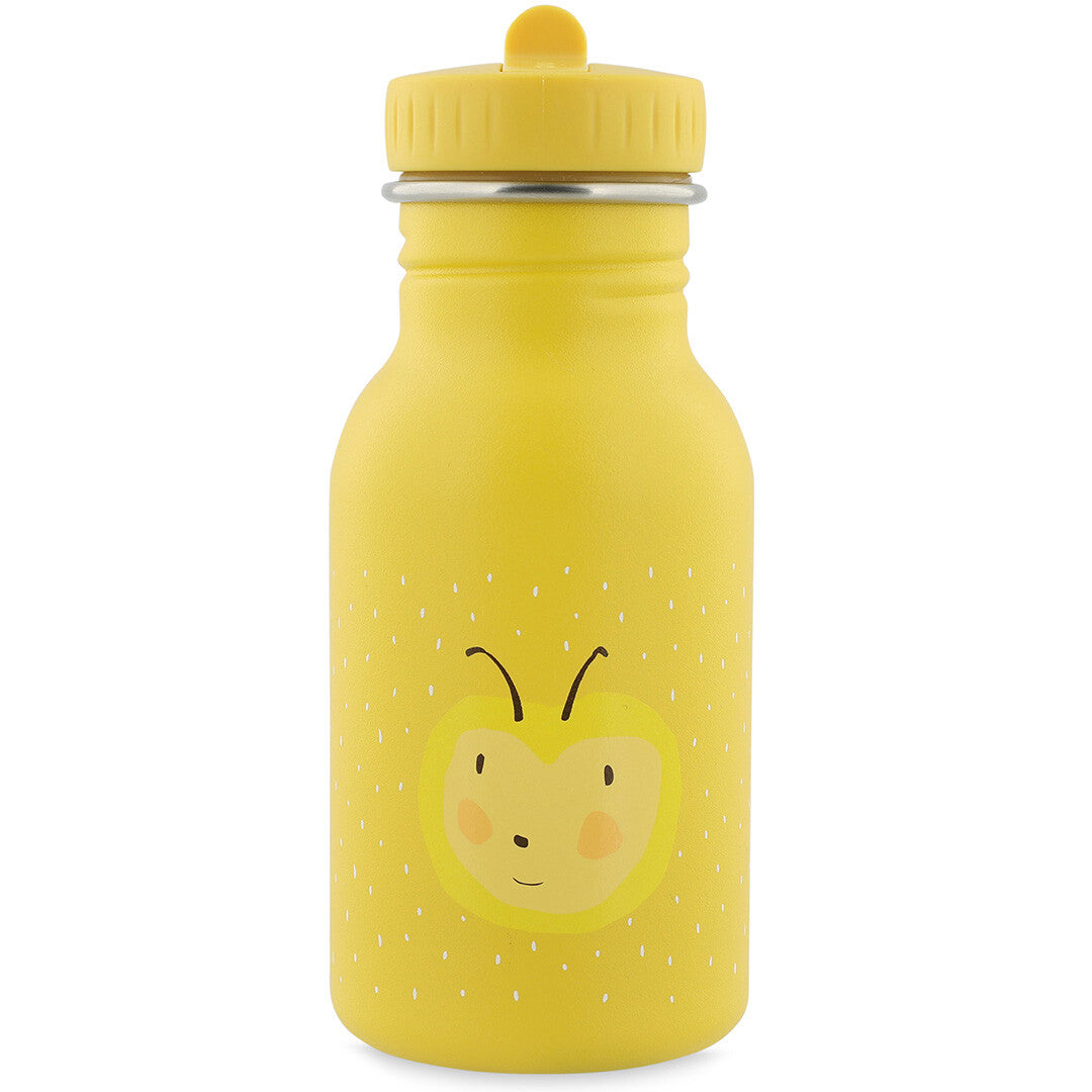 Trixie gele kinderdrinkfles met een bijengezichtje en stippenpatroon.
