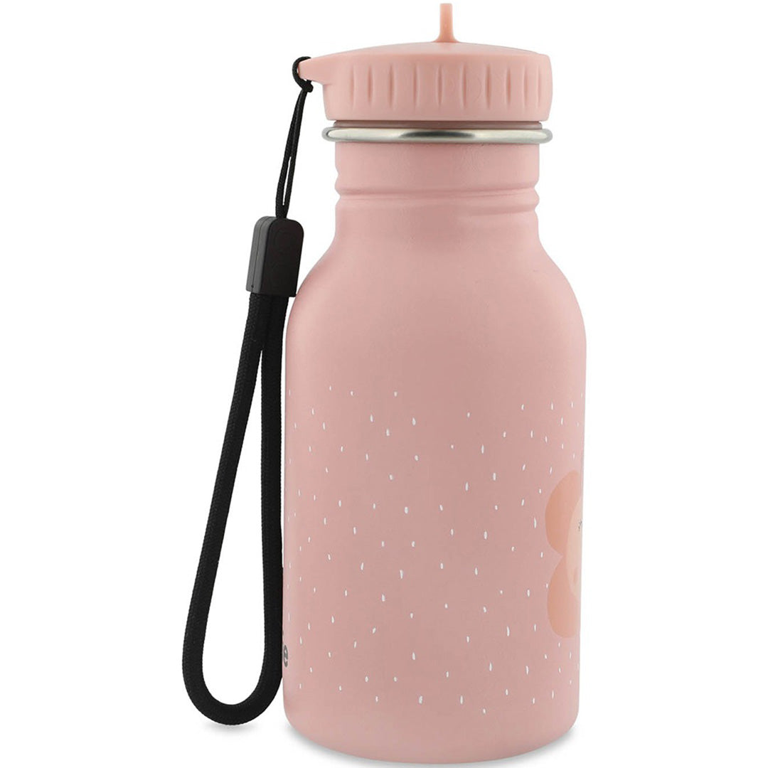 Trixie roze kinder drinkfles met vlinder, stippen en een zwart draagkoord.