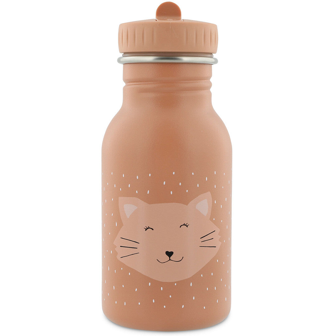 Trixie kinder drinkfles van roestvrij staal met een kattengezicht en stippenpatroon.