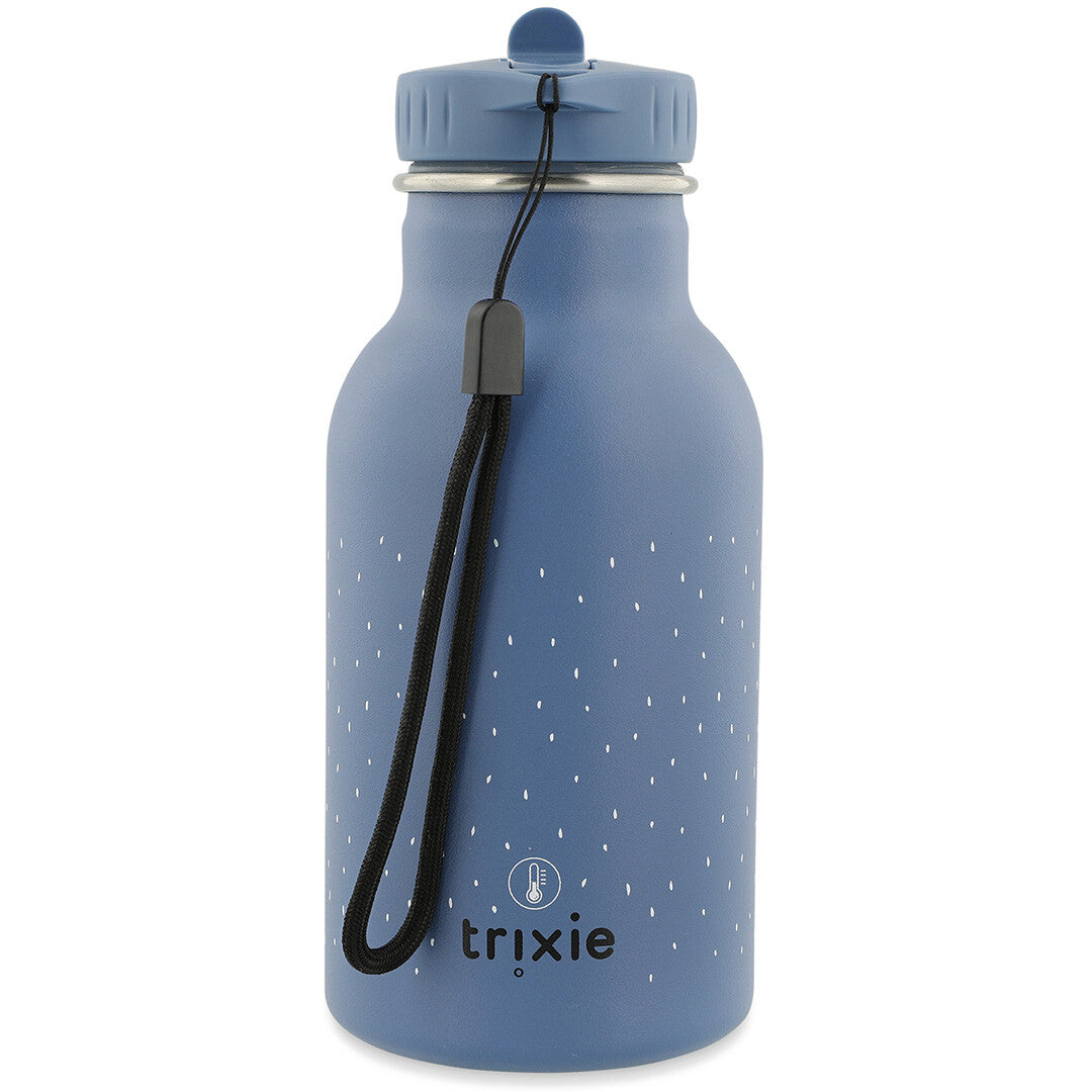 Trixie blauwe thermosfles met witte stippen en het Trixie logo.