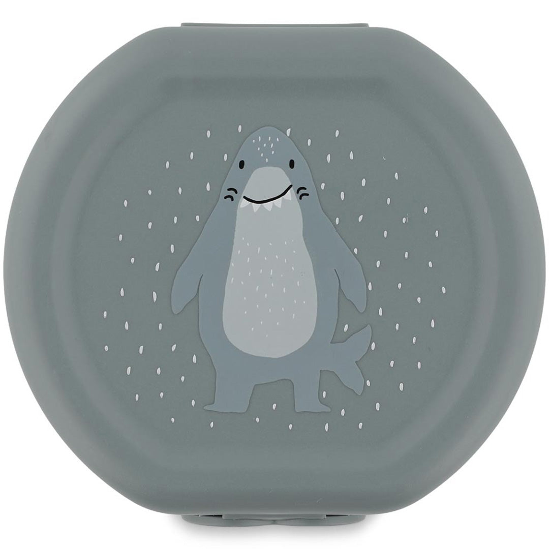 Trixie grijs snackdoosje voor kinderen met een illustratie van een hele haai op de deksel.