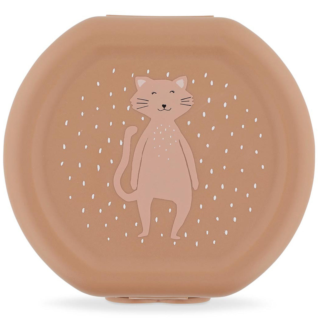 Een groot Trixie snackdoosje voor kinderen met een kattenillustratie en witte stippen.