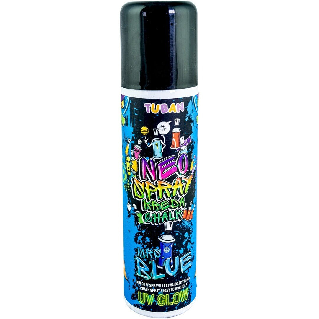 Tuban Neo krijtspray in een blauwe spuitbus.