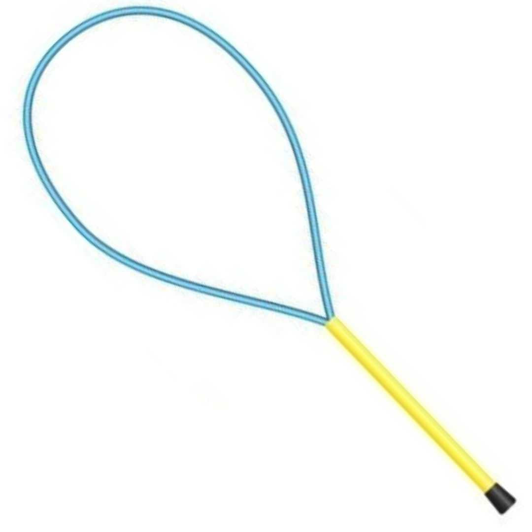 Blauwe bellenblaasring met geel handvat.