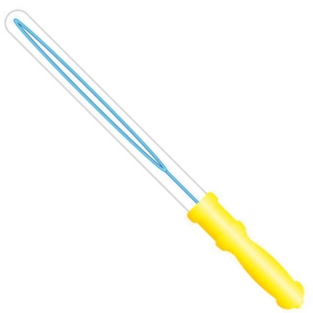 Geel plastic bellenblaaszwaard met een transparante steel.