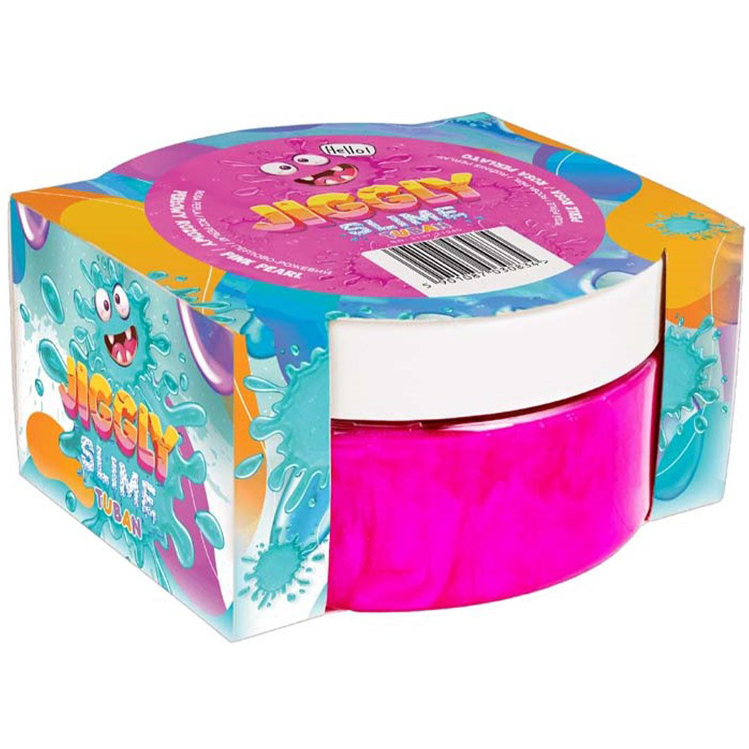 Tuban Jiggly slijm in pearl pink verpakking met cartoonfiguren.