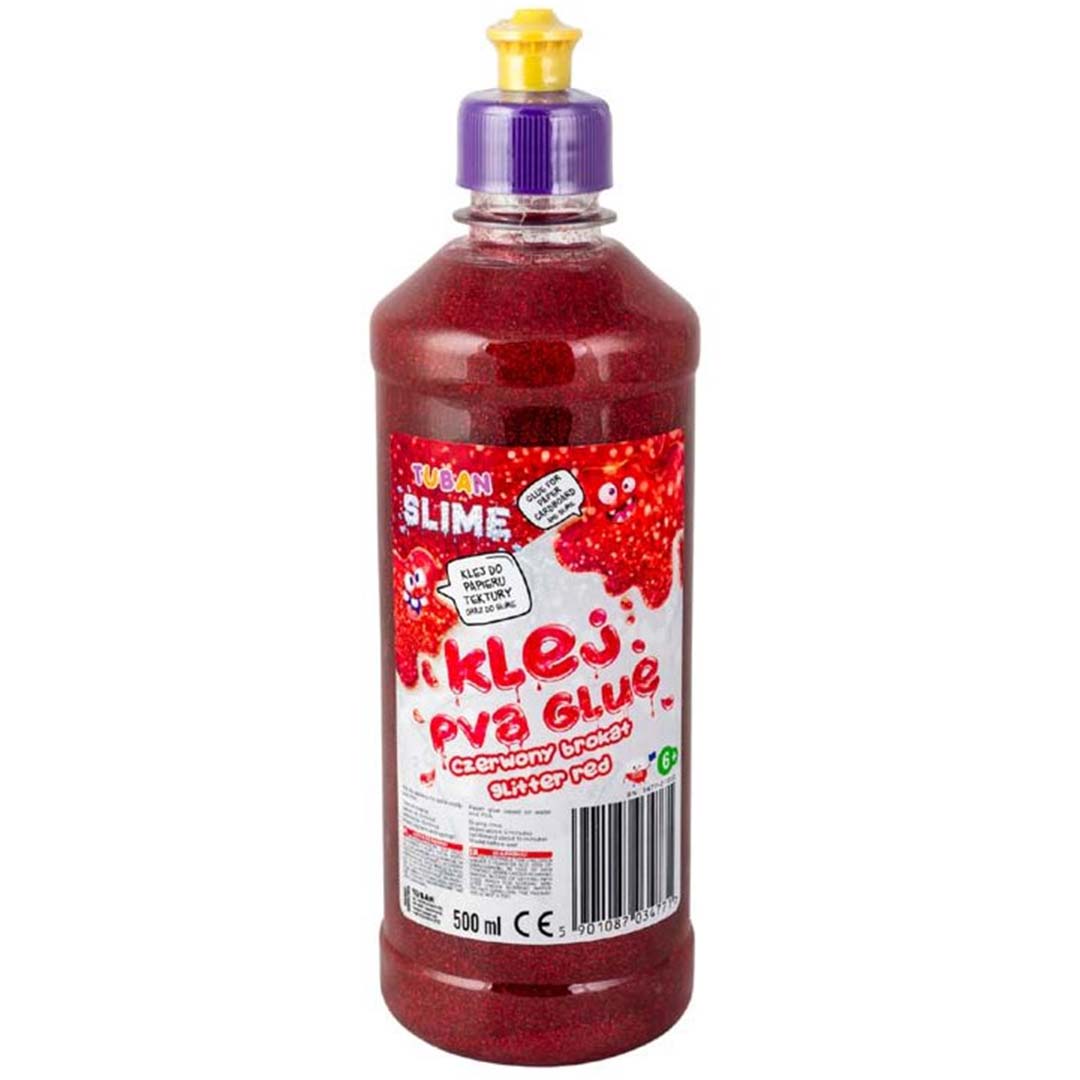 Tuban rode glitter PVA lijm in een fles van 500 ml.