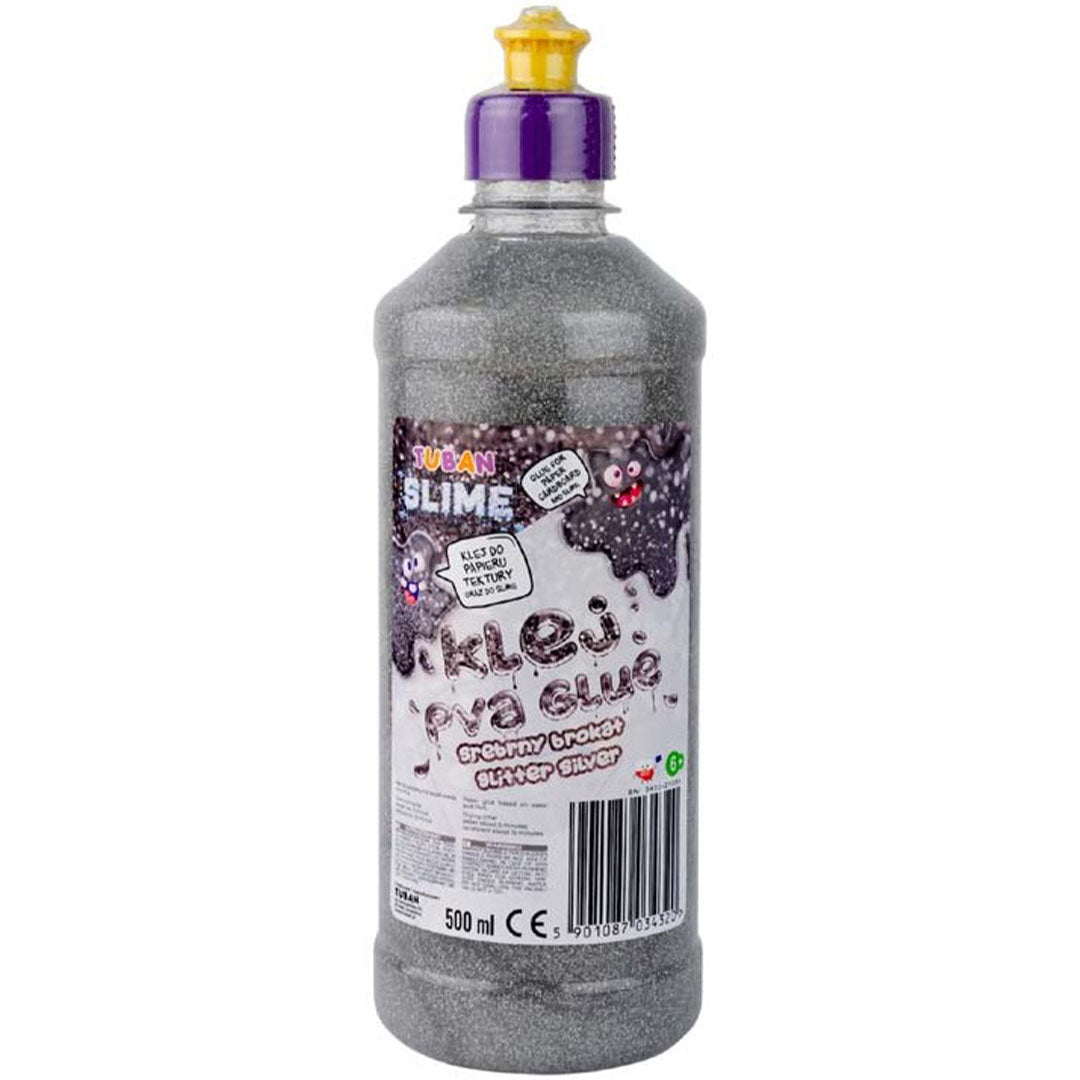 Fles Tuban zilveren glitterlijm van 500 ml.
