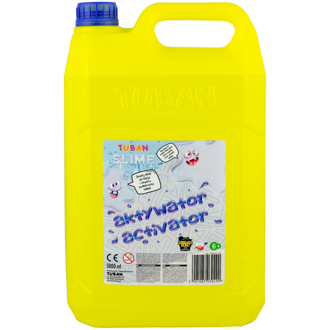 Tuban slijm activator in een gele 5 liter jerrycan met label.