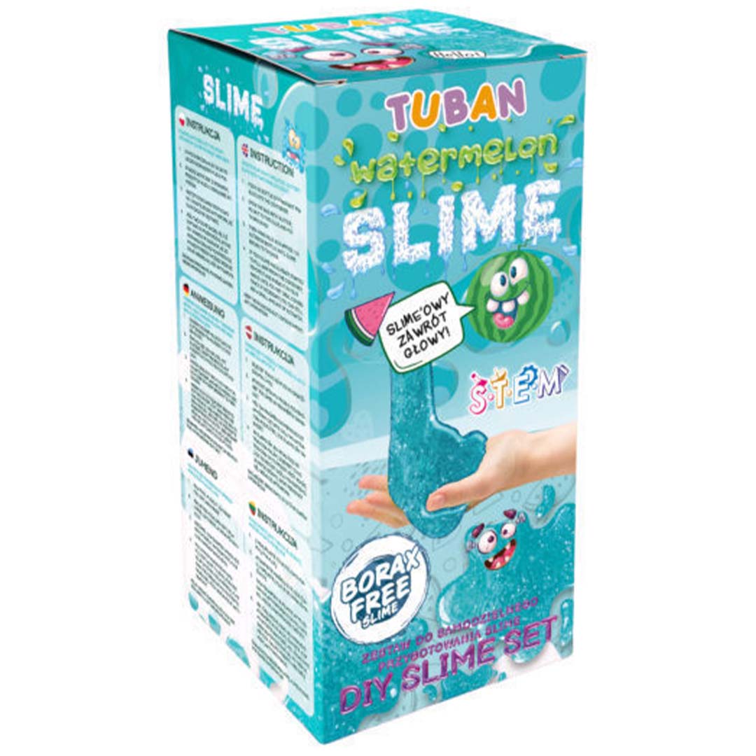 Verpakking van Tuban slijm- en kleispeelgoed met watermeloen thema.