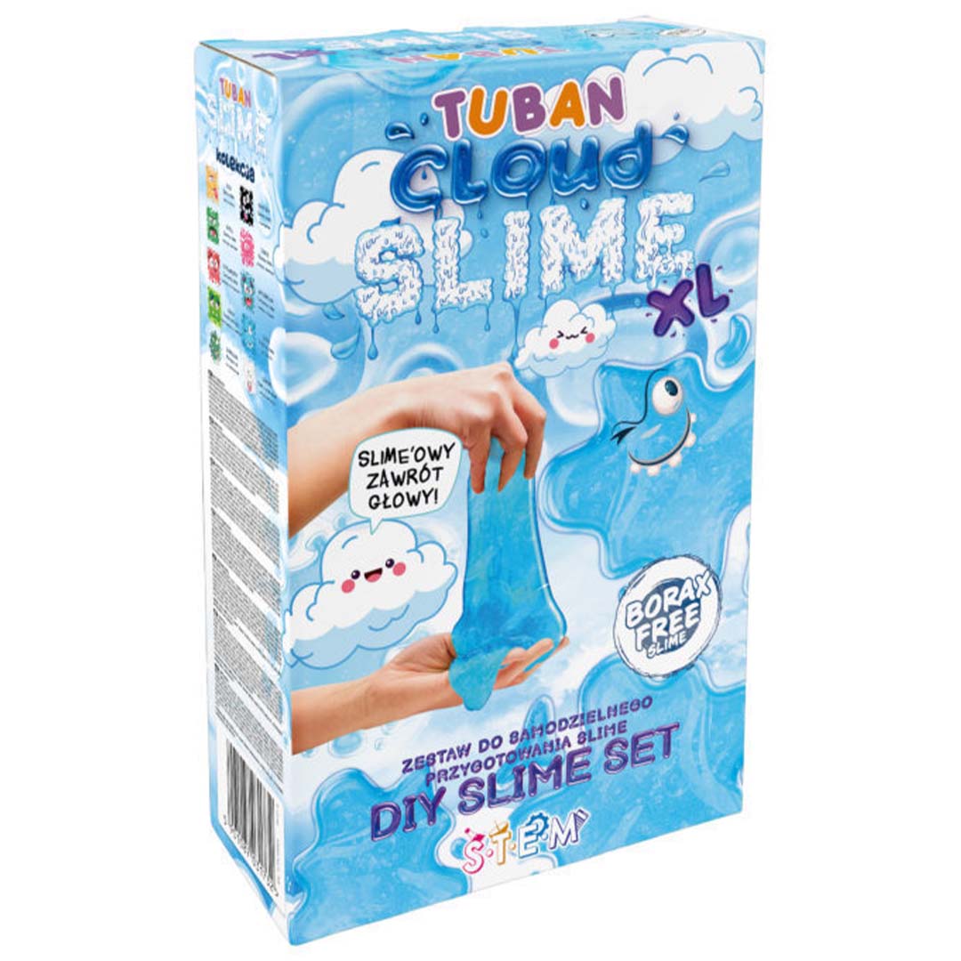Tuban Cloud Slime XL verpakking met afbeelding van blauwe slijm en wolken.