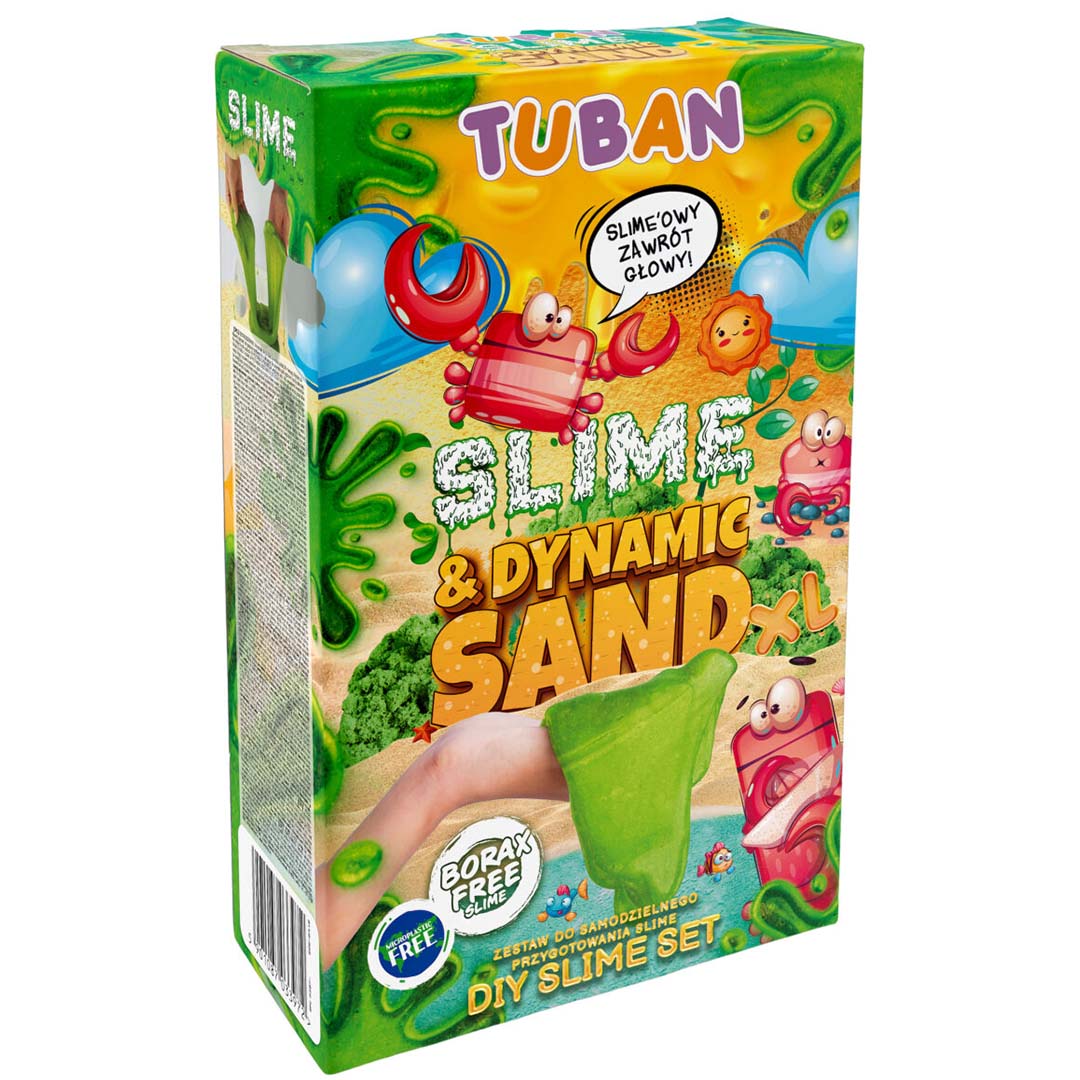 Tuban slijm en kinetisch zand XL set in kleurrijke verpakking.