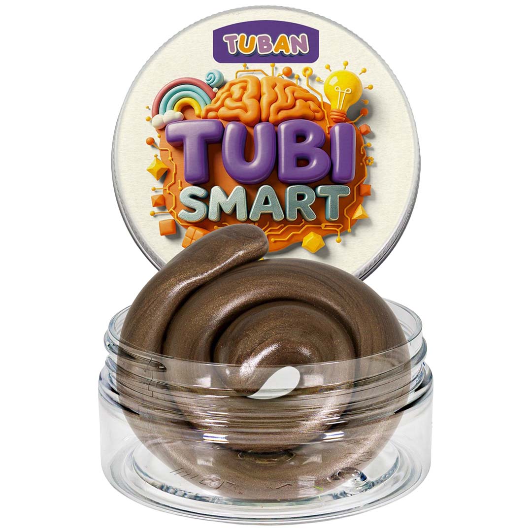 Tuban Tubi Smart bruine modelleerklei in een open potje met deksel.