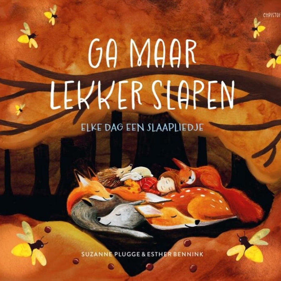 Christofoor kinderboek 'Ga maar lekker slapen' met een illustratie van een slapend kind tussen bosdieren en vuurvliegjes op de voorkant.