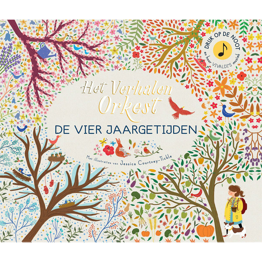 Christofoor muziekboek 'Het Verhalen Orkest De Vier Jaargetijden' met kleurrijke illustratie van bomen, bloemen en vogels op de voorkant.