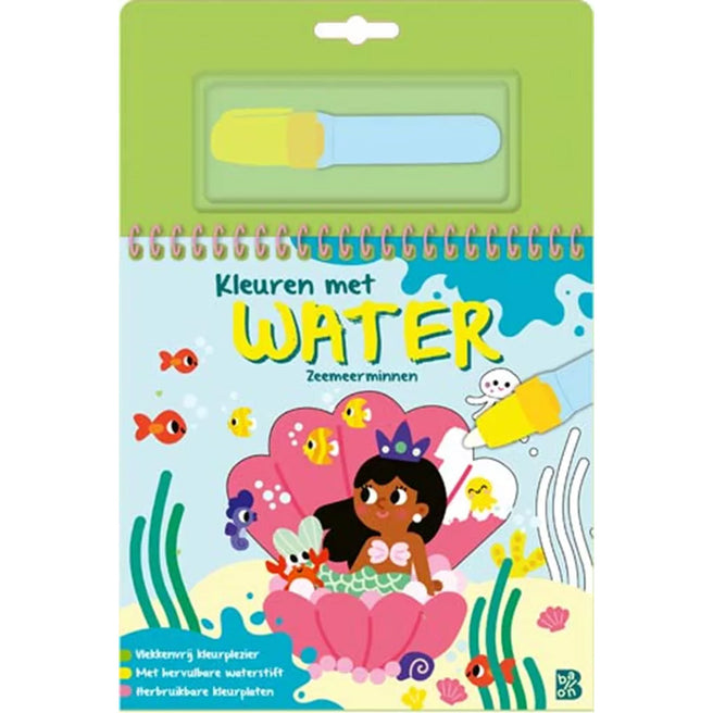 Ballon Kleuren met Water zeemeerminnen kleurboek voor kleuters, met een zeemeermin in een schelp op de voorkant van de verpakking.