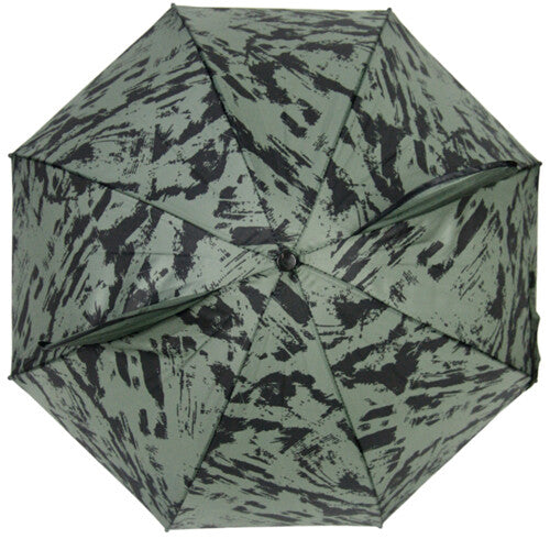 Bovenaanzicht van de opengeklapte Vanpauline kinderparaplu met groene distressed print.