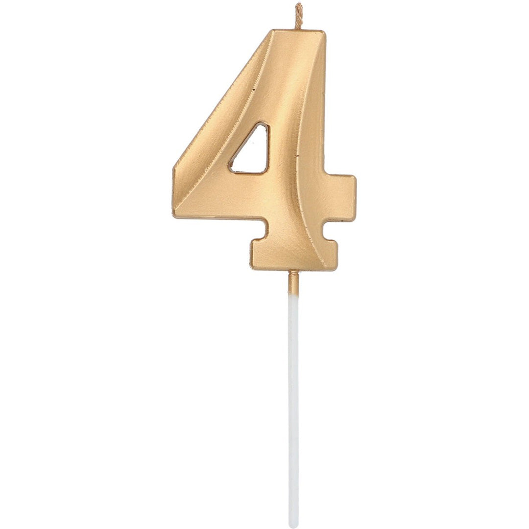 Folat gouden metallic verjaardagskaars in de vorm van het cijfer 4.