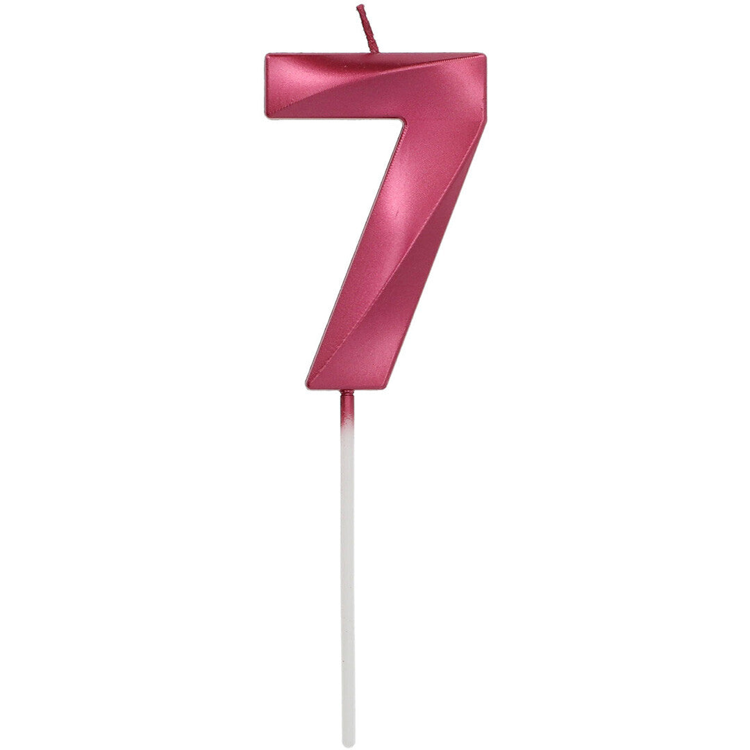 Folat metallic roze verjaardagskaars in de vorm van het cijfer 7.