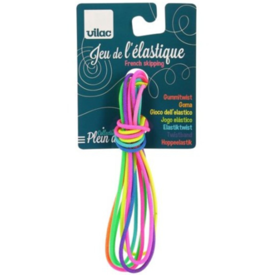 Verpakking van een Vilac springelastiek in regenboogkleuren.