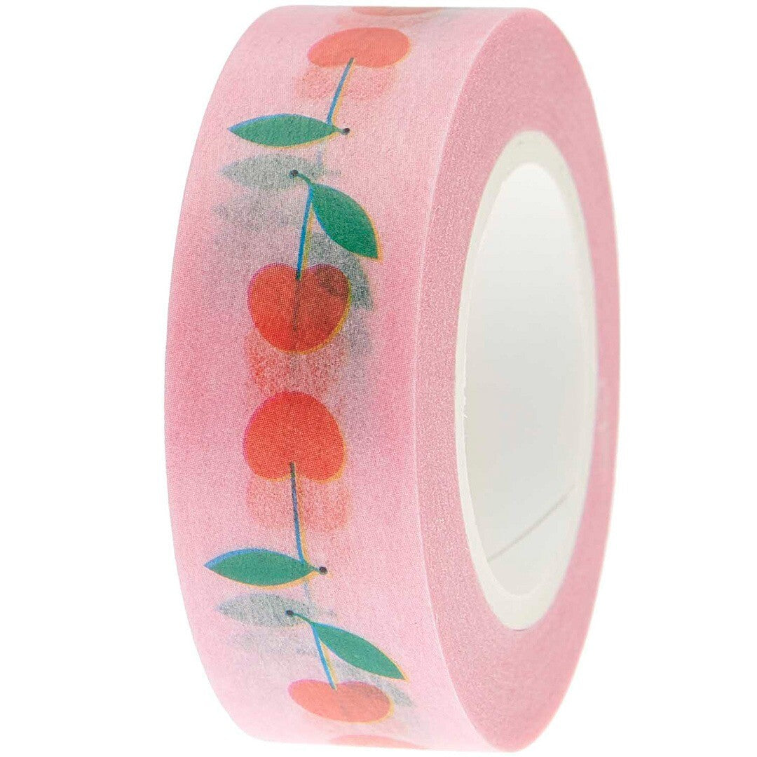 Rico Design roze washi tape op een rol met kersenpatroon.