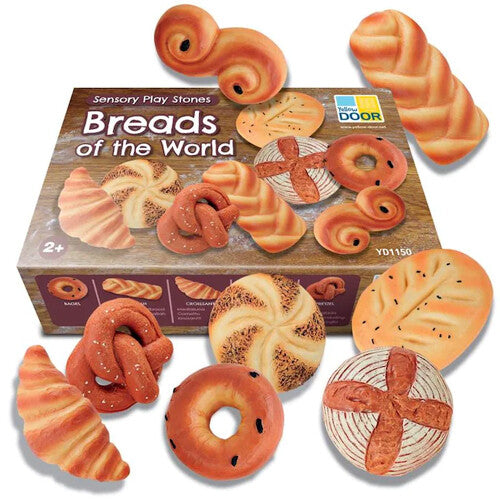 yellow door Sensory Play Stones Breads of the World verpakking met diverse broodjes speelgoedstenen eromheen.