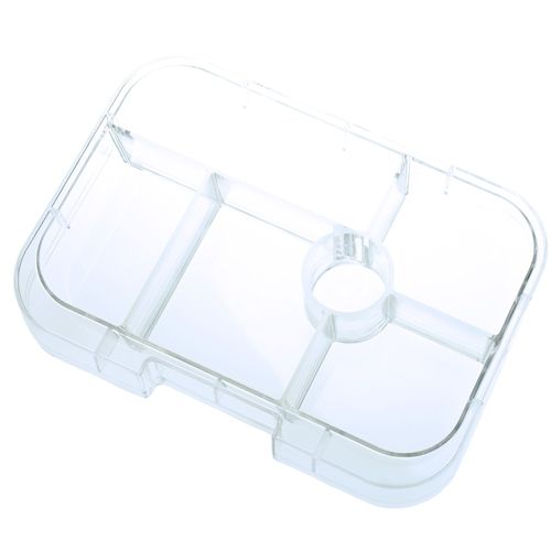 Transparante Yumbox Original inlegtray met zes vakken, schuin gefotografeerd.