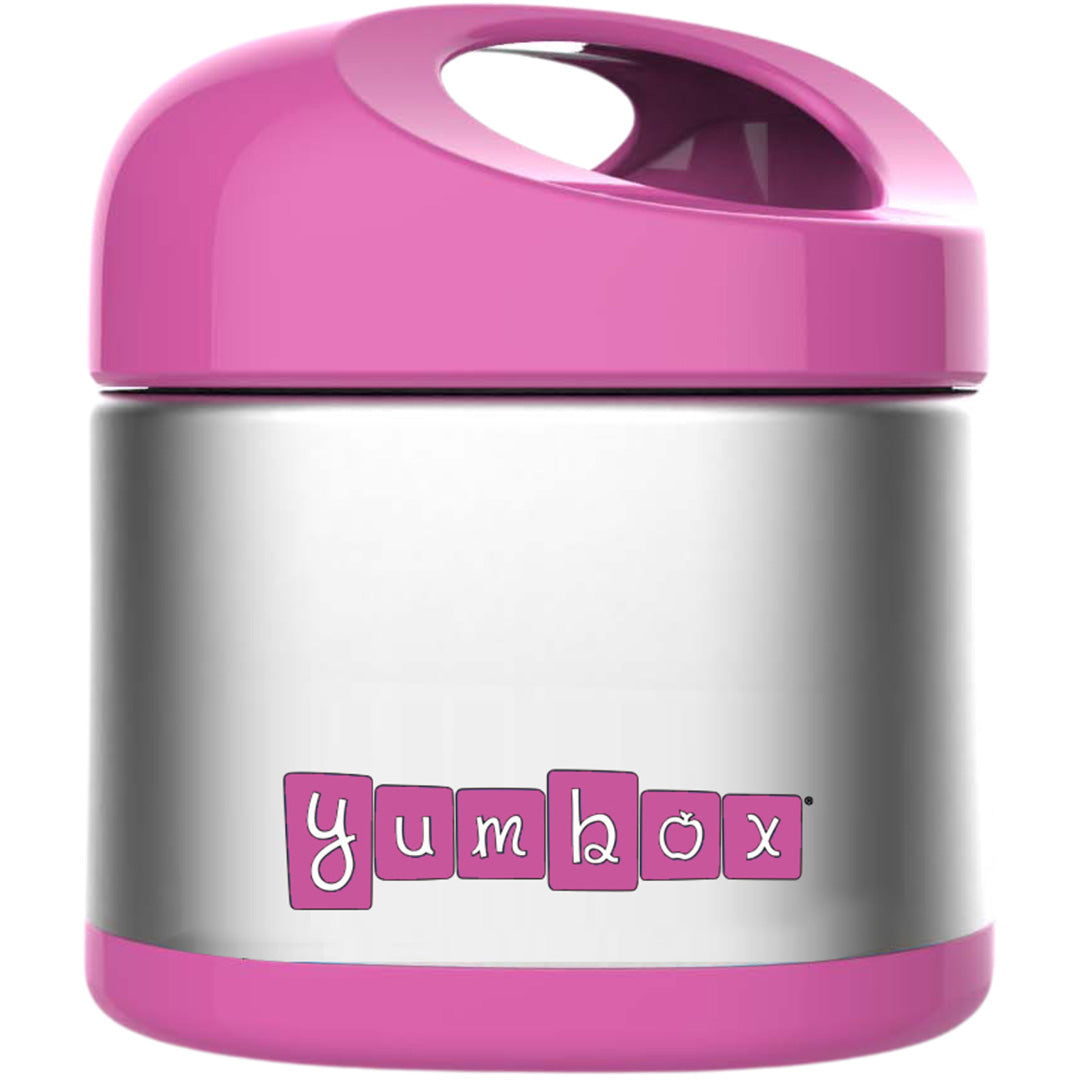 Yumbox roze en zilveren roestvrijstalen voedselpot.