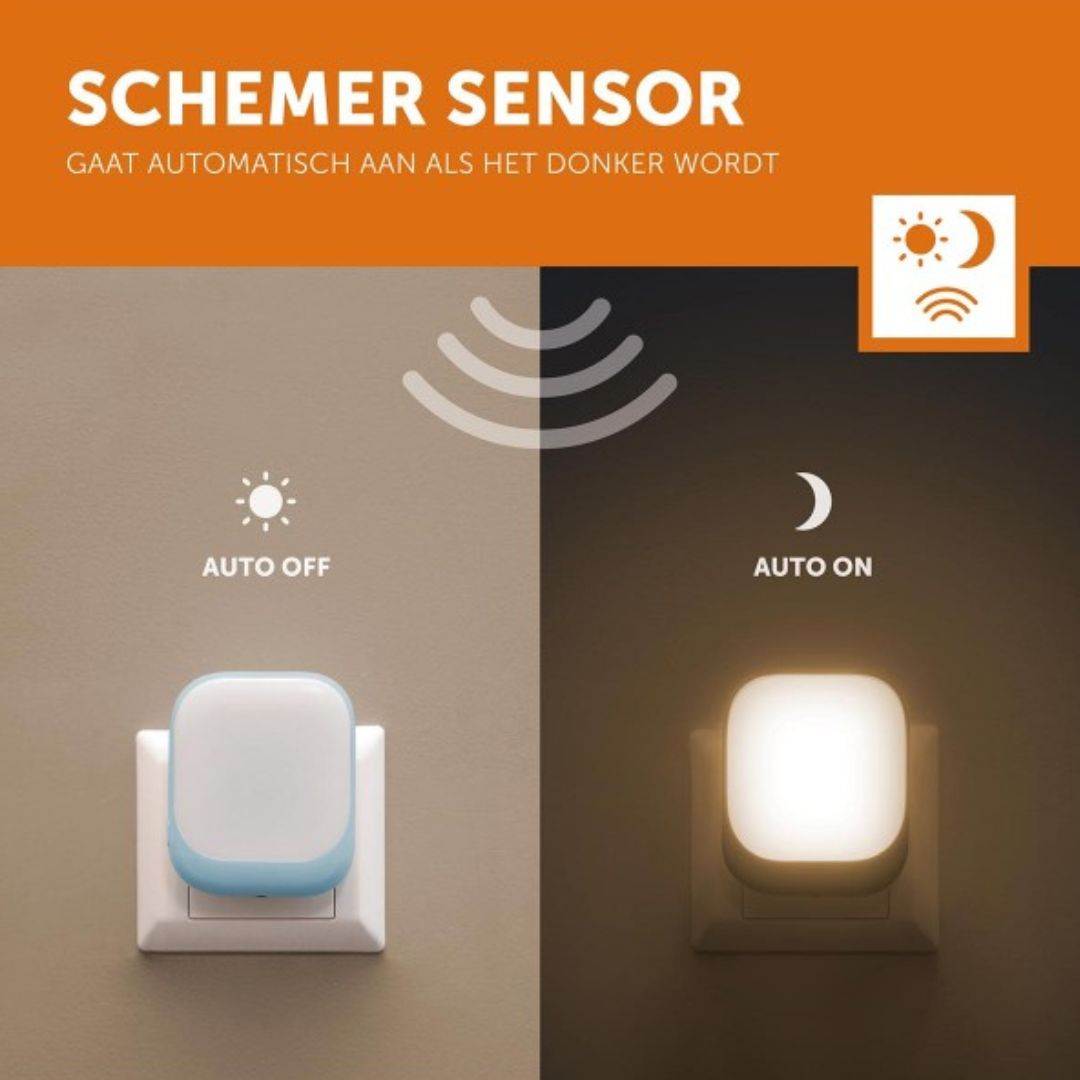 Infographic over de schemersensor van het Zazu nachtlampje, dat automatisch aangaat in het donker.