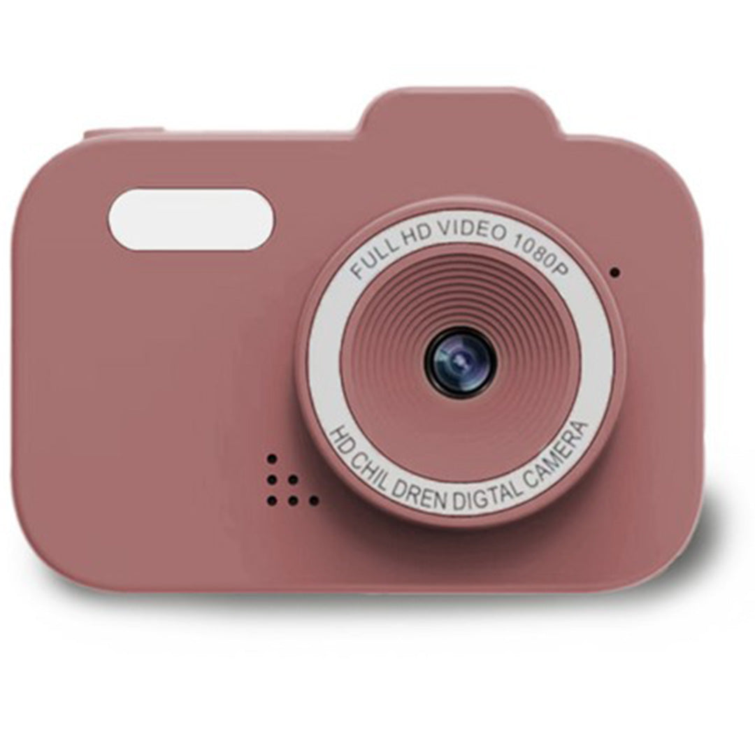 Roze digitale kindercamera met de lens en specificaties 'Full HD Video 1080P'.